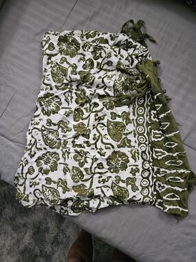 Green and White Floral Wrap Swimsuit Sarong